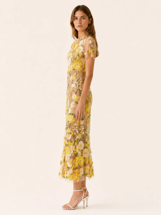 Penelope | Women's Floral-Appliqué Embroidered Maxi Dress – product image 2