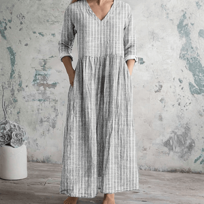 Effortless Striped V-Neck Long-Sleeve Midi Dress — product view 3