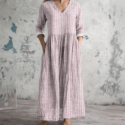 Effortless Striped V-Neck Long-Sleeve Midi Dress — product view 5