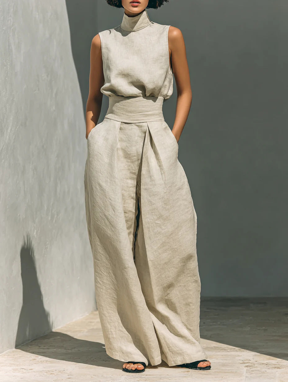 Two Piece Set | Women's Polyester Sleeveless Wide-Leg