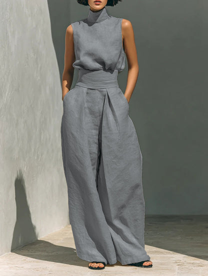 Two Piece Set | Women's Polyester Sleeveless Wide-Leg