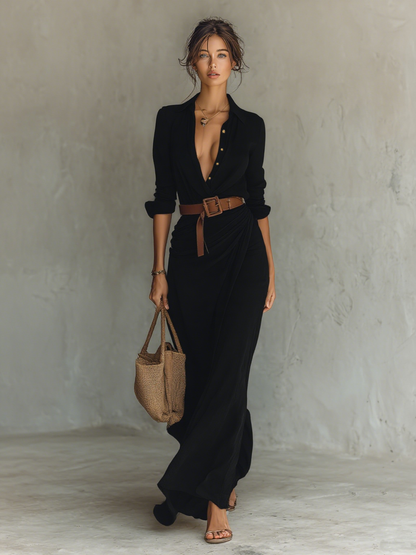 Refined Women's Button-Front Long-Sleeve Maxi Shirt Dress — product view 9
