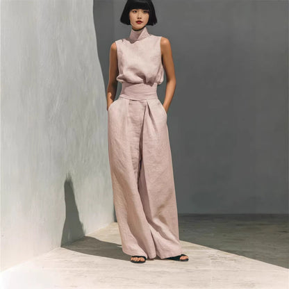 Two Piece Set | Women's Polyester Sleeveless Wide-Leg