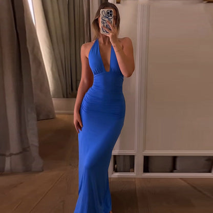 Halter Maxi Dress | Women's Draped Elegant