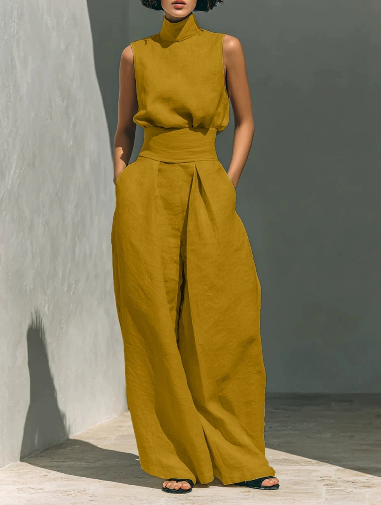Two Piece Set | Women's Polyester Sleeveless Wide-Leg