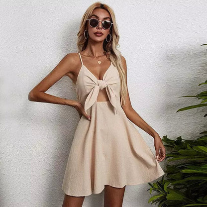 Mini Dress | Women's Cotton Linen V-Neck