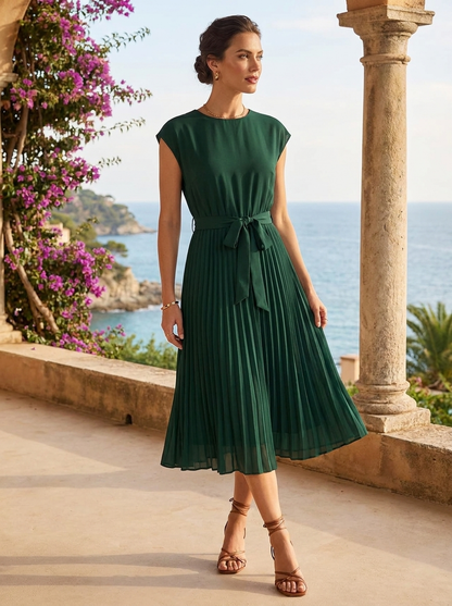 Elegant Pleated Belted Formal Midi Dress — product view 4